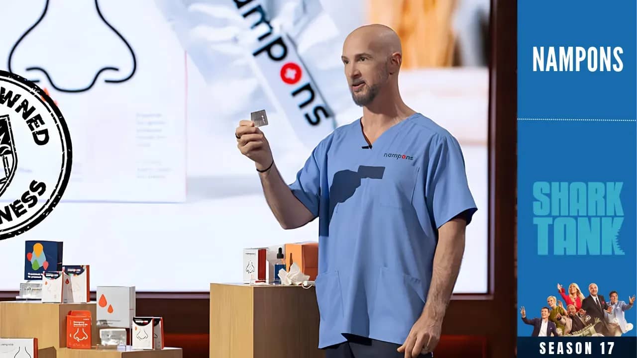 Nampons founder Joshua Lippiner presenting the nosebleed product during his Shark Tank Season 17 pitch