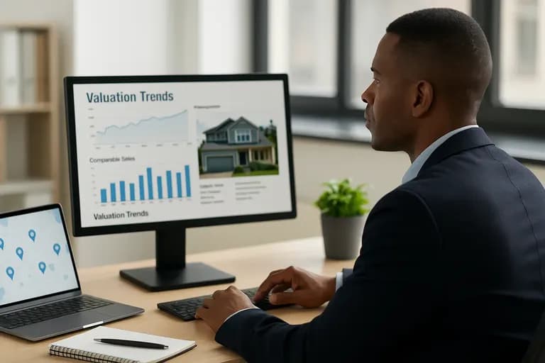 A real estate professional using AI tools for property valuation and comparable sales analysis on a desktop screen.