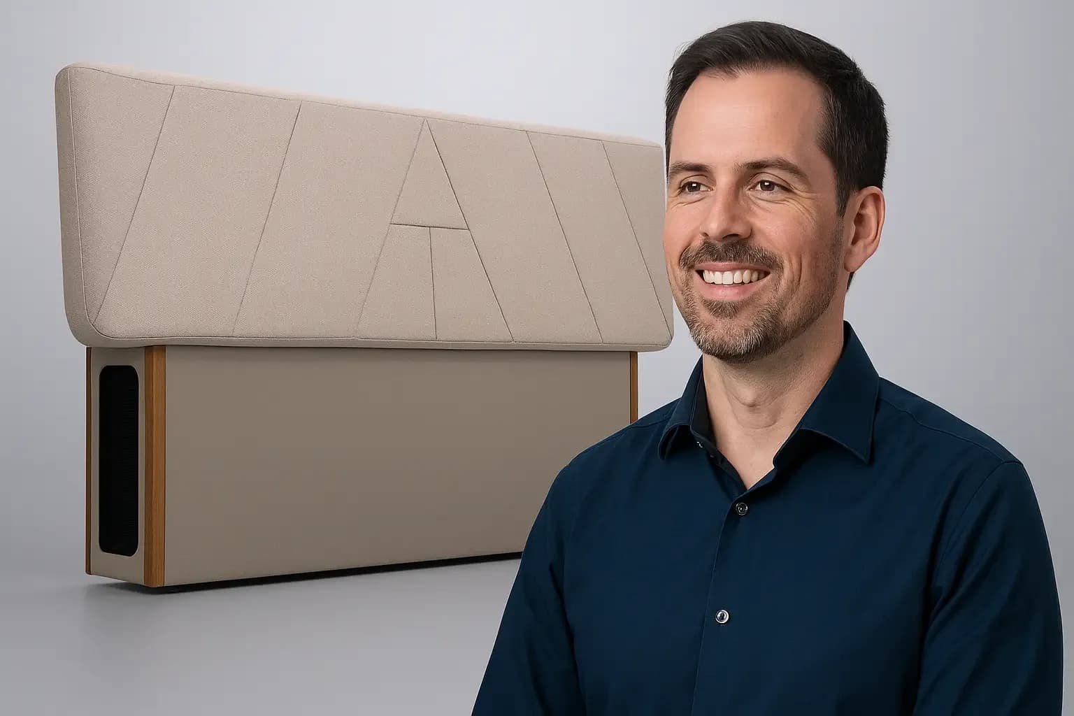 Airtulip founder with the flagship air purification product featured on Shark Tank