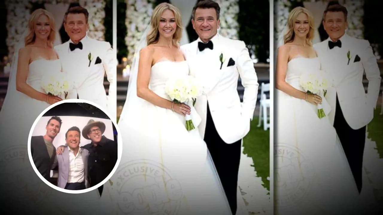 Robert Herjavec at his wedding with his wife, posing with Mirmir photo booth founders, who later appeared on Shark Tank and secured a $700K deal.