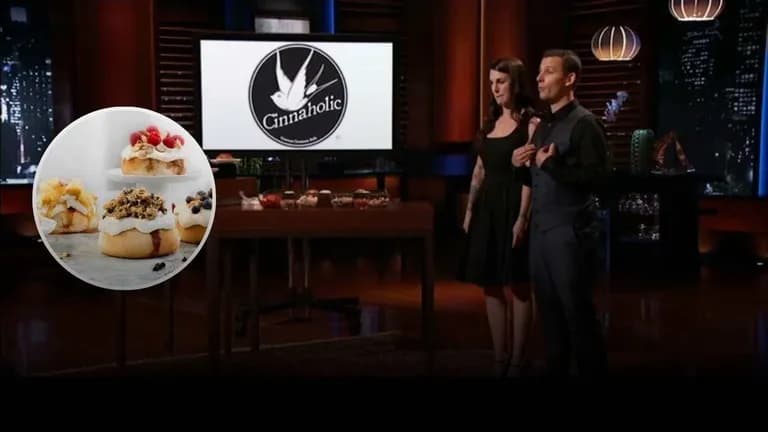 Cinnaholic founders pitch vegan cinnamon roll franchise on Shark Tank with gourmet toppings display