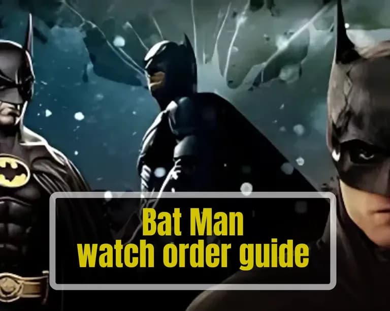 Multiple versions of Batman from different movie eras shown together, highlighting the Batman watch order guide.