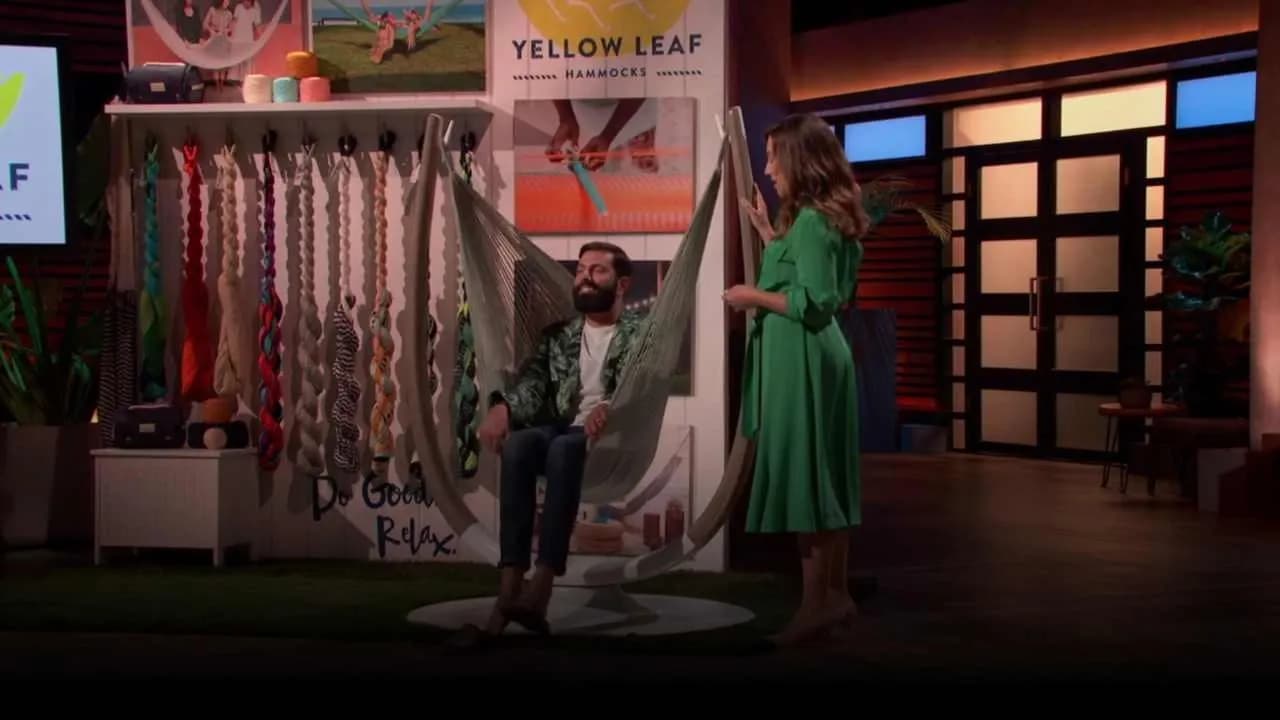 Founders of Yellow Leaf Hammocks presenting their colorful hammock line during their Shark Tank pitch.