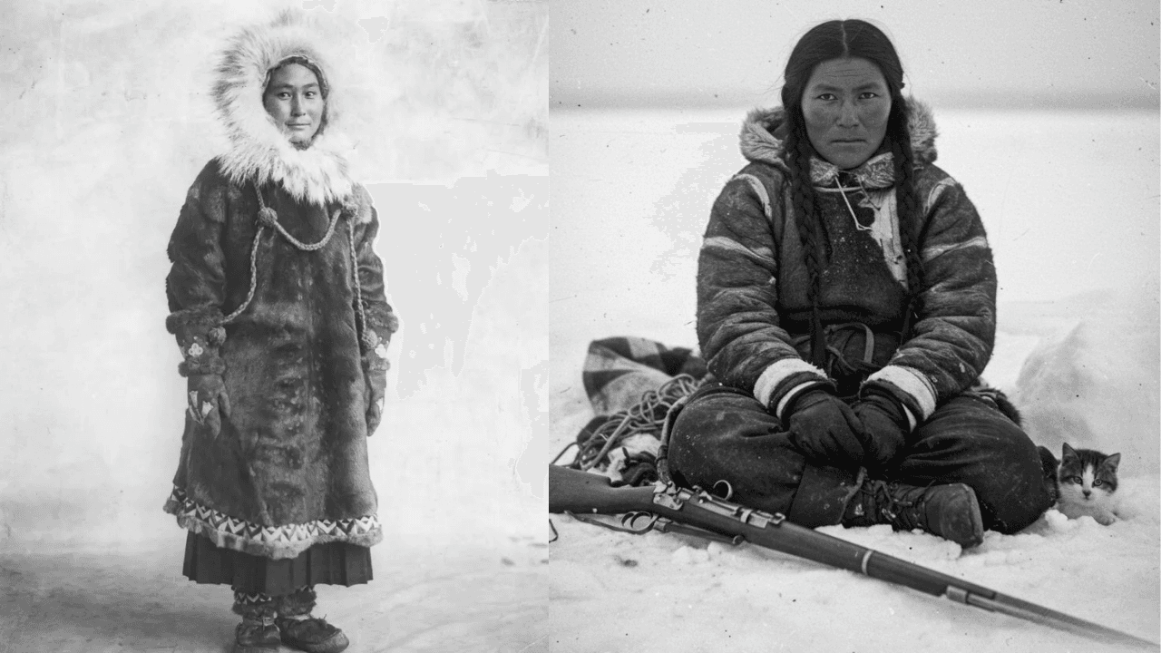 Ada Blackjack, the Iñupiat woman known as the female Robinson Crusoe, dressed in Arctic furs and photographed during her survival on Wrangel Island.