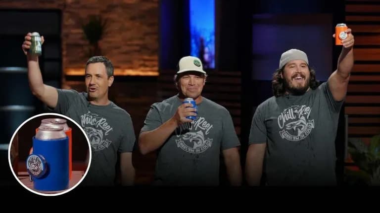 Chill-N-Reel founders pitch their fishing drink holder combo on Shark Tank while raising cans in celebration