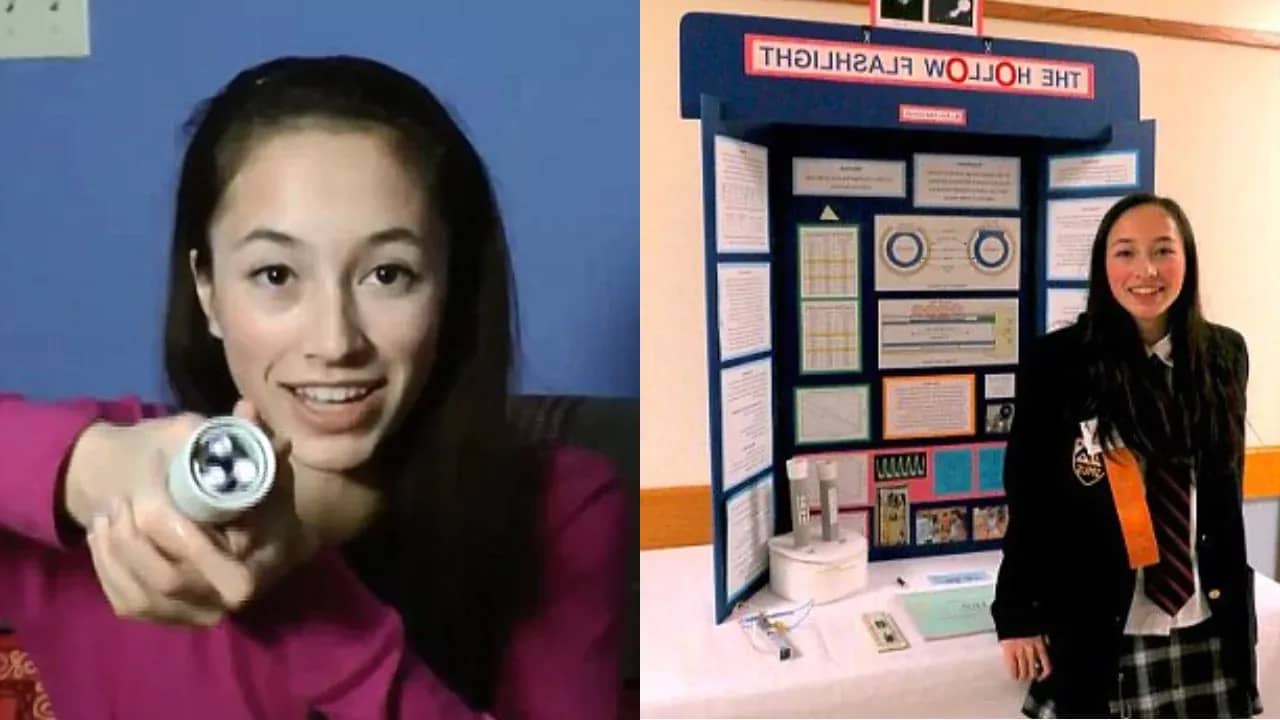 Ann Makosinski showcasing her battery-free flashlight and science fair project at age 15