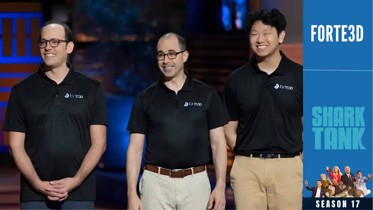 Alfred Goodrich, Elijah Lee, and Mike Block presenting Forte3D string instruments on Shark Tank Season 17, Episode 6.