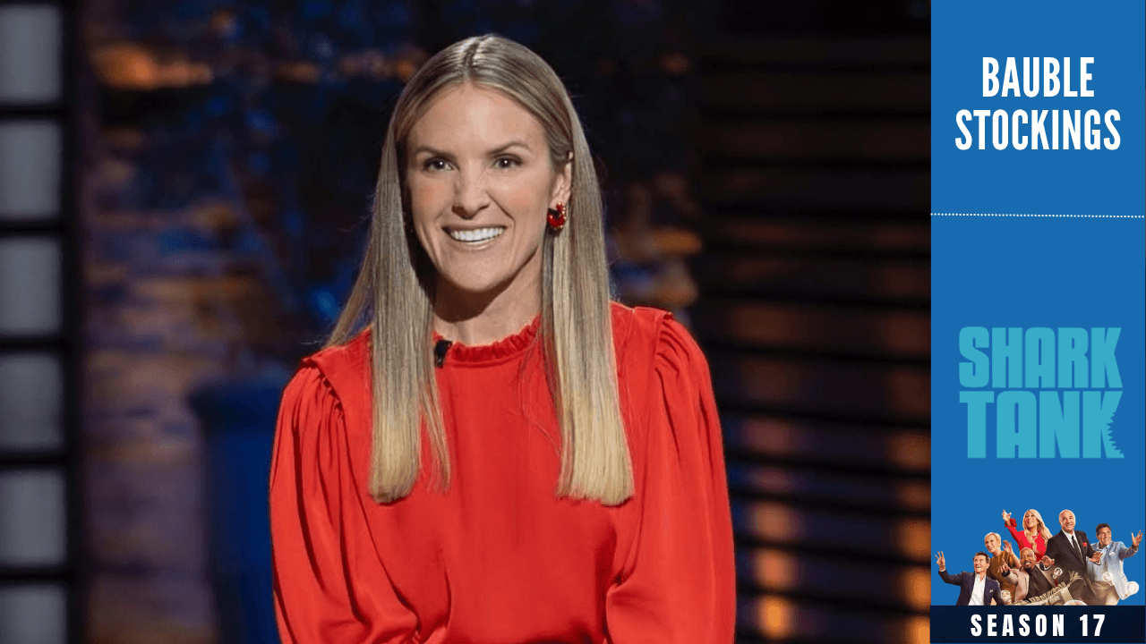 Bauble Stockings founder Kate Stice Stewart in shark tank pitch