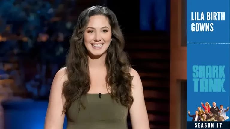 Lila Birth Gowns Company founder Caitlyn Schollmeier in shark tank pitch