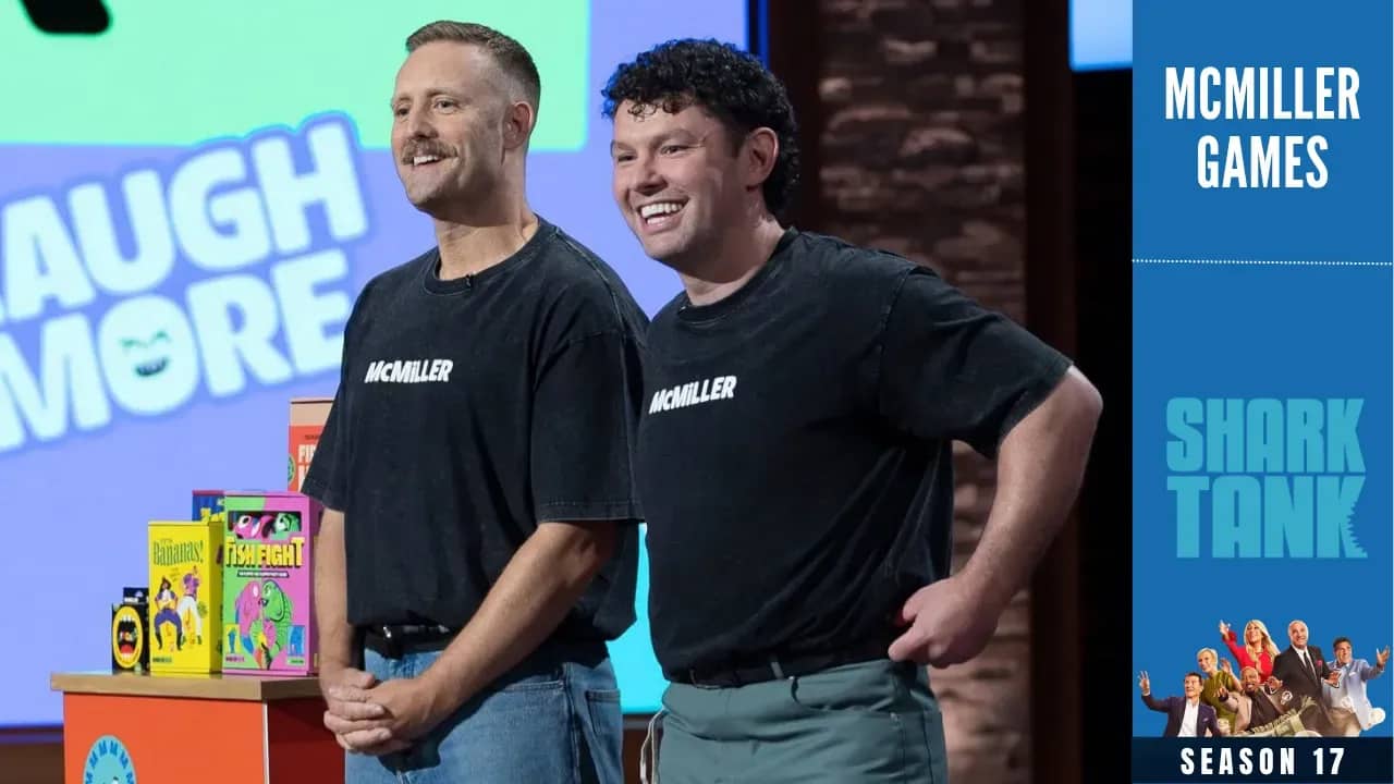 McMiLLER founders David McGranaghan and Julian Miller presenting their party games on Shark Tank Season 17