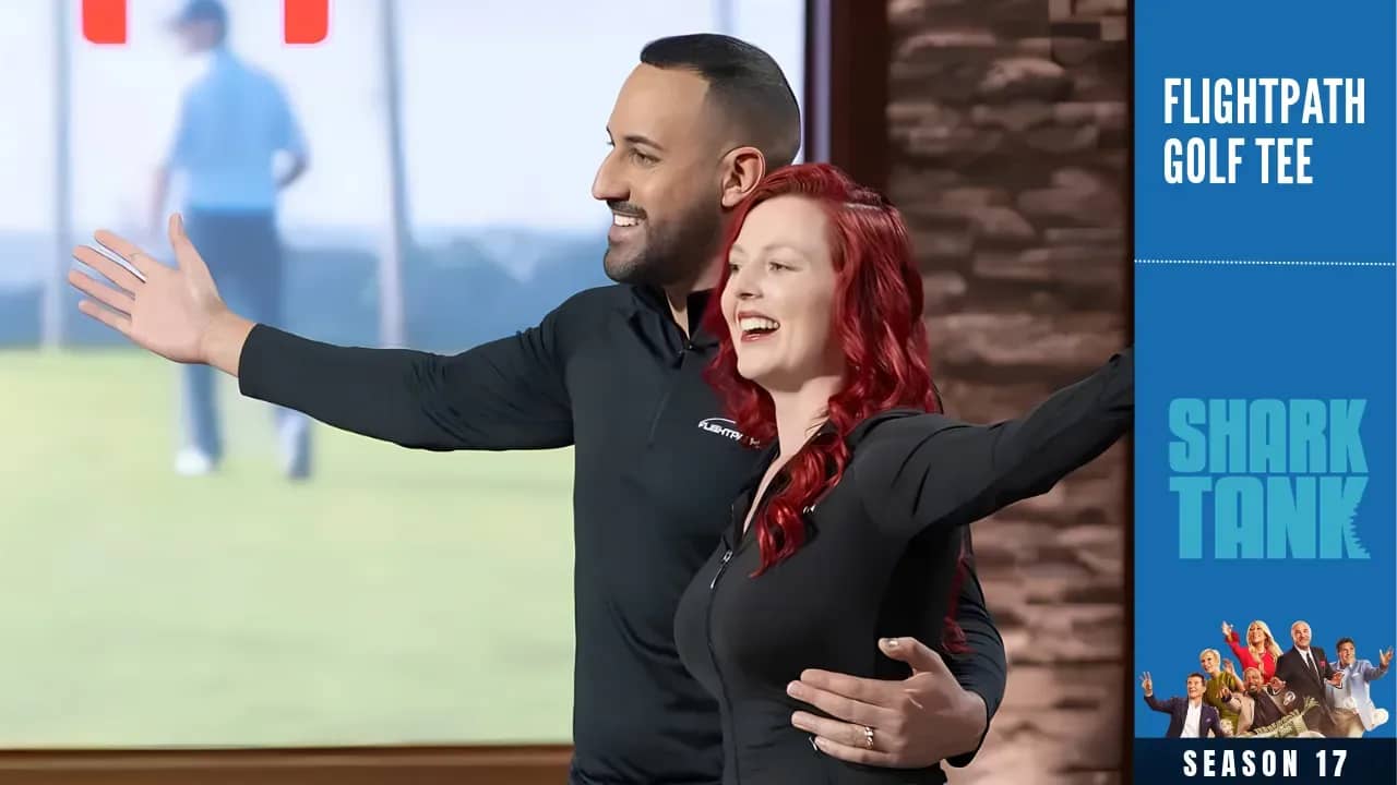 Michael Sierra and Caroline Castille Sierra presenting Flightpath Golf Tees on Shark Tank Season 17, Episode 8