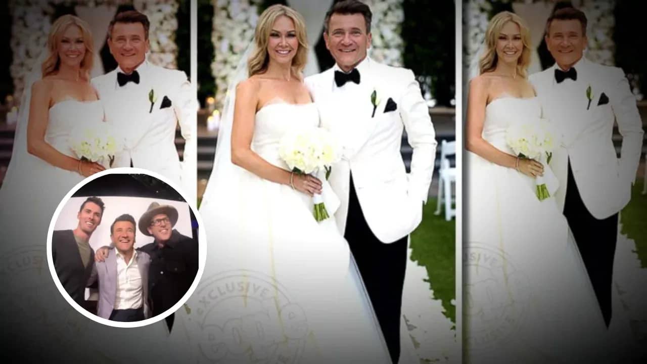Robert Herjavec at his wedding with his wife, posing with Mirmir photo booth founders, who later appeared on Shark Tank and secured a $700K deal.