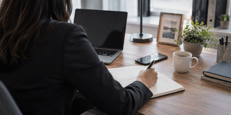 Professional documenting a workplace incident in a private office