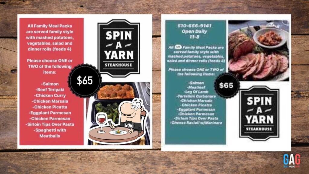 Spin a yarn steakhouse menu  