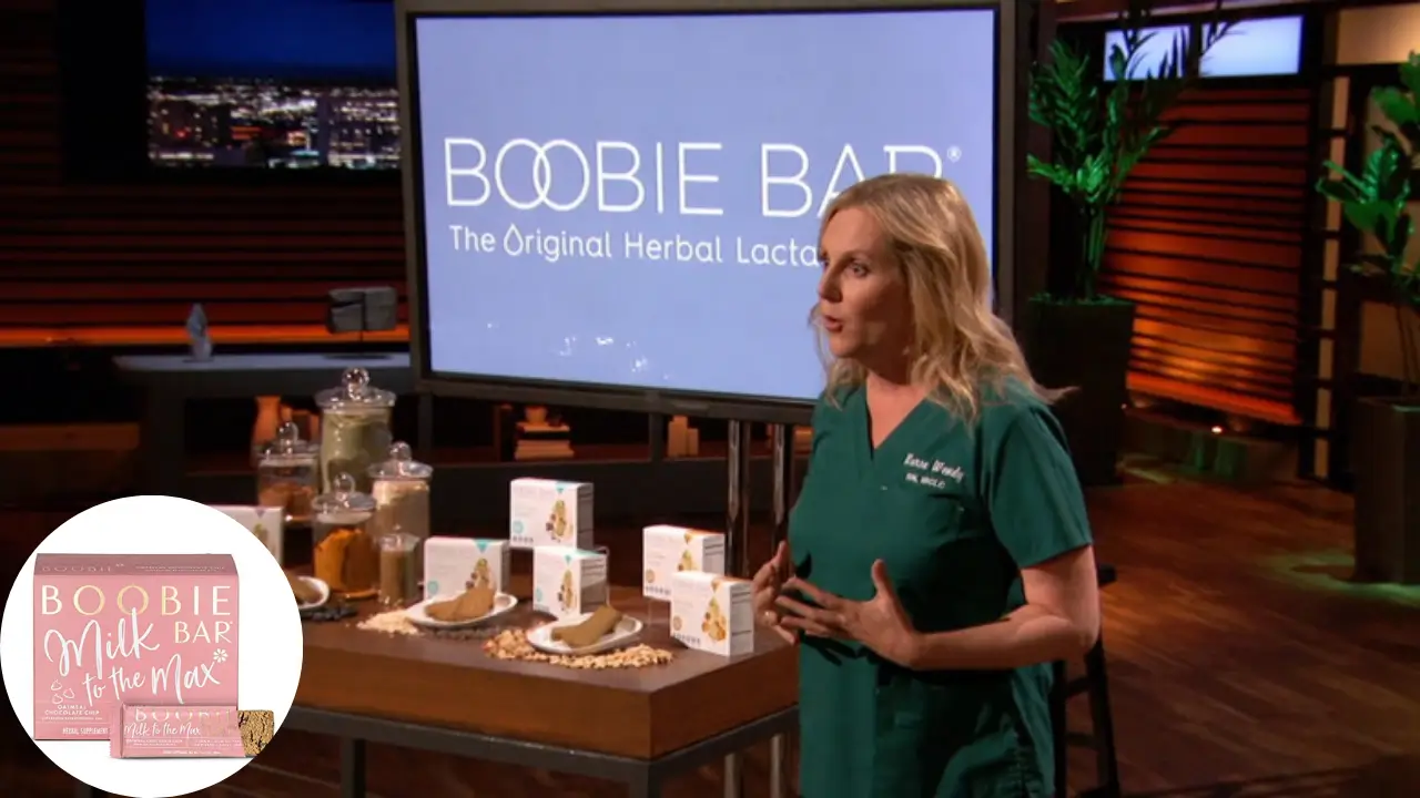 Wendy Colson presenting Boobie Bar on Shark Tank Season 9, a lactation snack designed to support breastfeeding mothers.