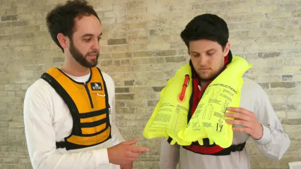 Wingman co-founders showcase the life-saving inflation feature of their minimalist Hyde inflatable life vest—a key innovation that impressed Shark Tank viewers.