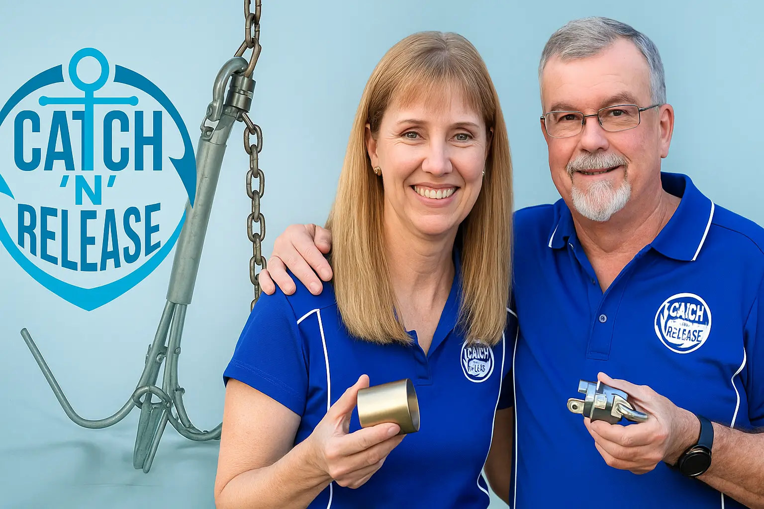 Peter and Margaret Powell of Catch n Release presenting their anchor retrieval device featured on Shark Tank Australia