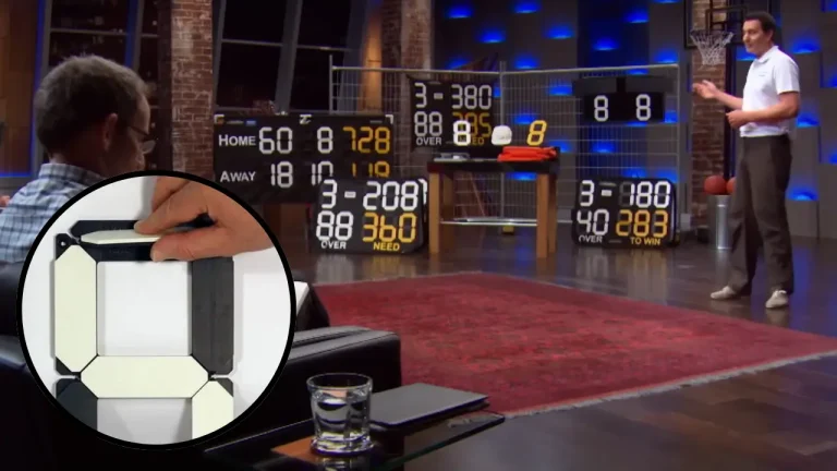Clever Score founder presenting modular manual scoreboards on Shark Tank Australia to simplify sports scorekeeping.