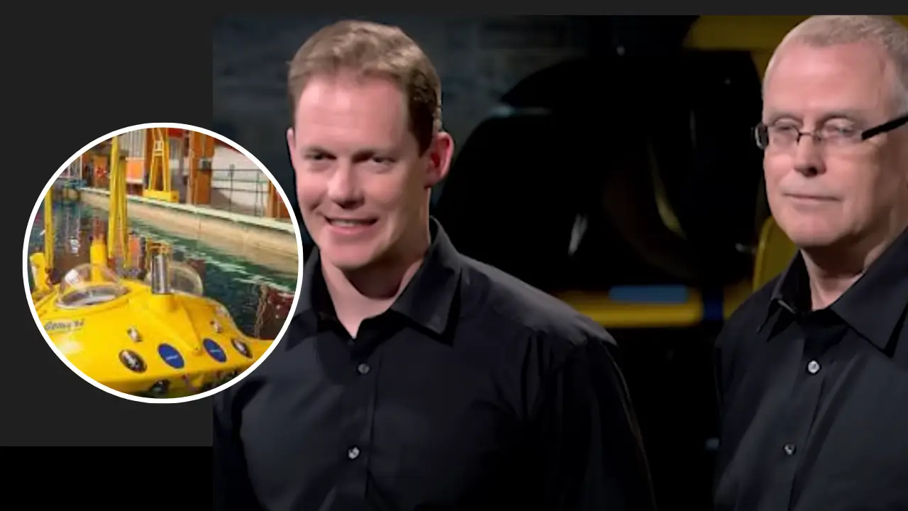 Founders of Subeo on Dragons' Den with the Gemini Submarine in background