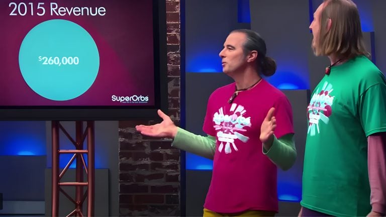 Super Orbs founders pitch their water bead toy business on Shark Tank, highlighting $260,000 revenue in 2015.