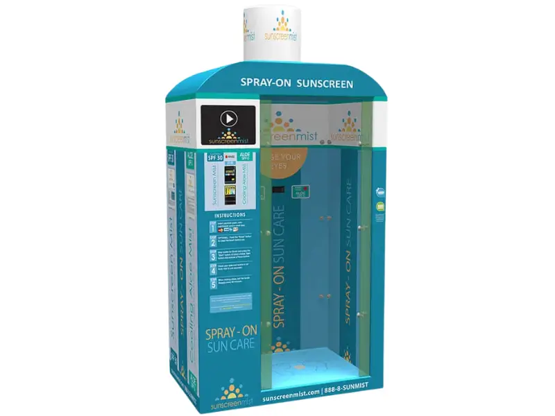 Spray-on sunscreen booth by Sunscreen Mist featured on Shark Tank.