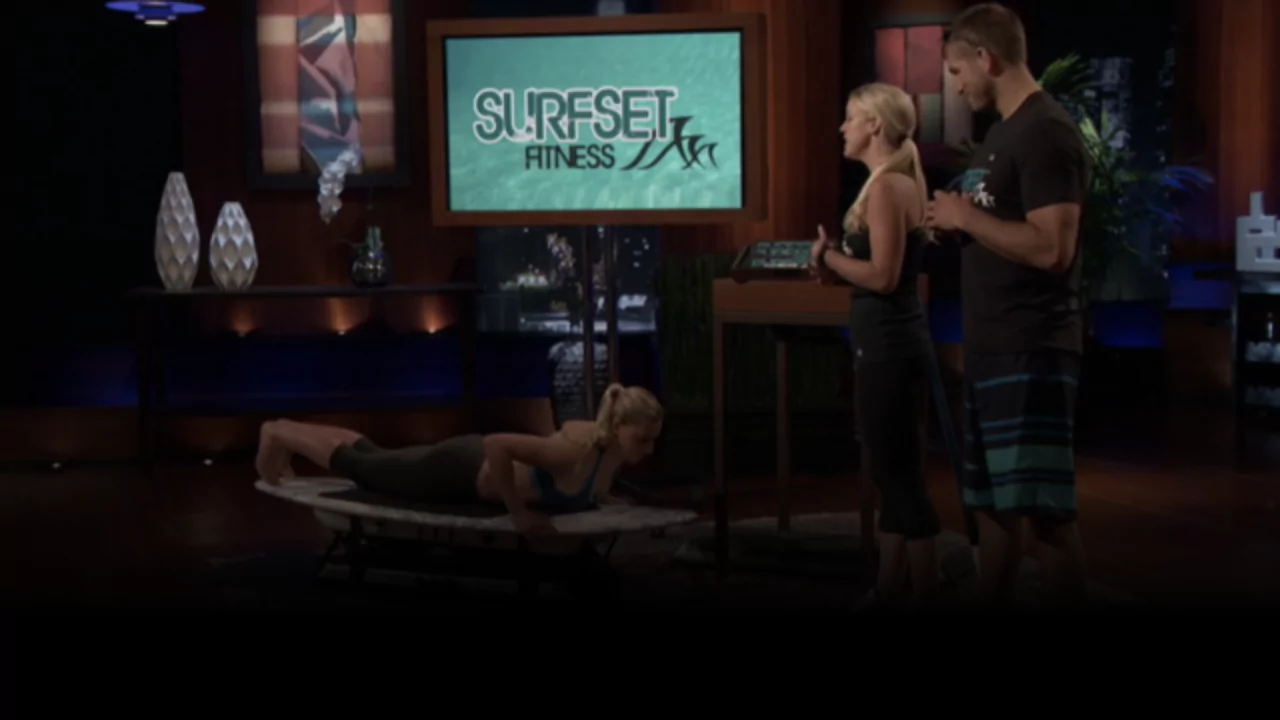 Founders of Surfset Fitness demonstrate the RipSurfer X workout board during their Shark Tank pitch episode