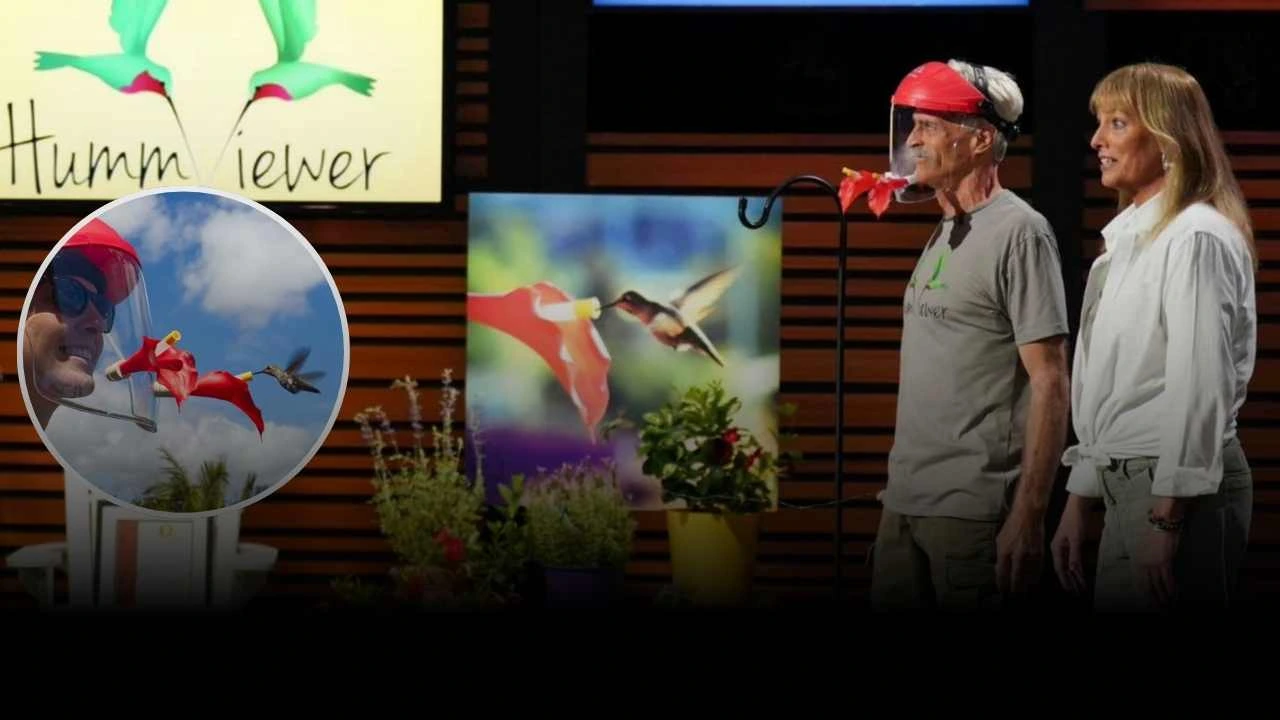 HummViewer founders demonstrate wearable hummingbird feeder helmet on Shark Tank