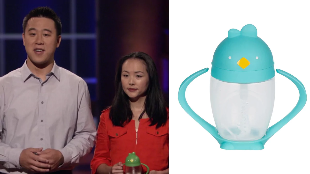 Lollacup founders Mark and Hanna Lim pitching their toddler sippy cup on Shark Tank