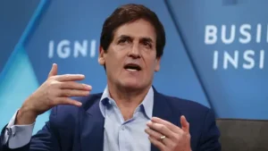Mark Cuban speaking at a business conference after profiting from the dot-com stock crash