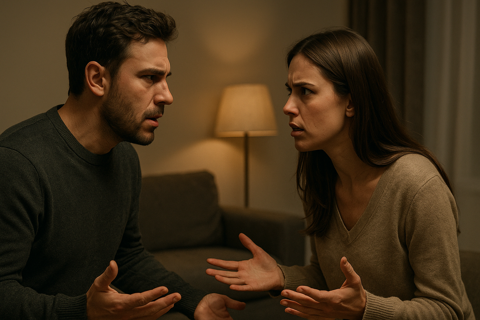Man arguing with ex-wife after sleeping with her friend, depicting tension and betrayal.