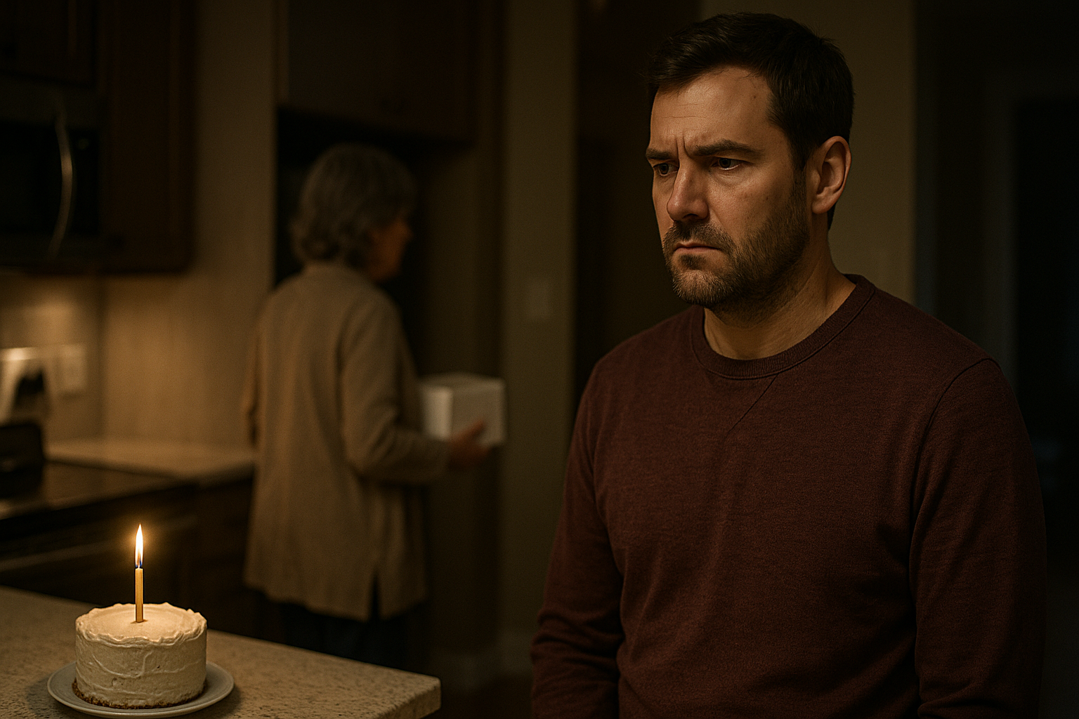 Man upset as mother-in-law leaves with his birthday cake.