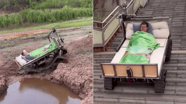 Chinese DIY Genius Builds Insane 'Bed Car' to Never Get Up