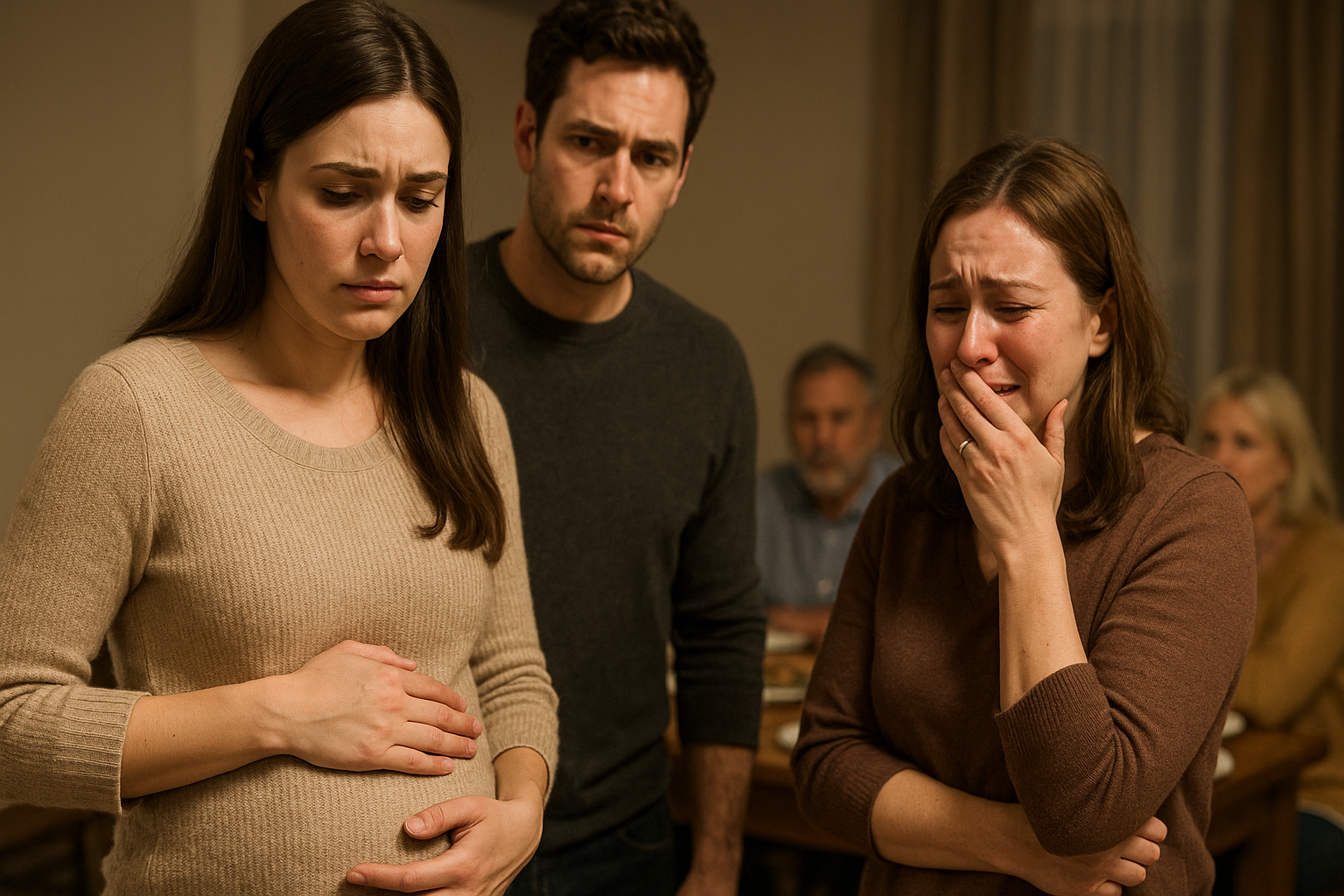 Pregnancy announcement causes emotional family conflict at Thanksgiving dinner.