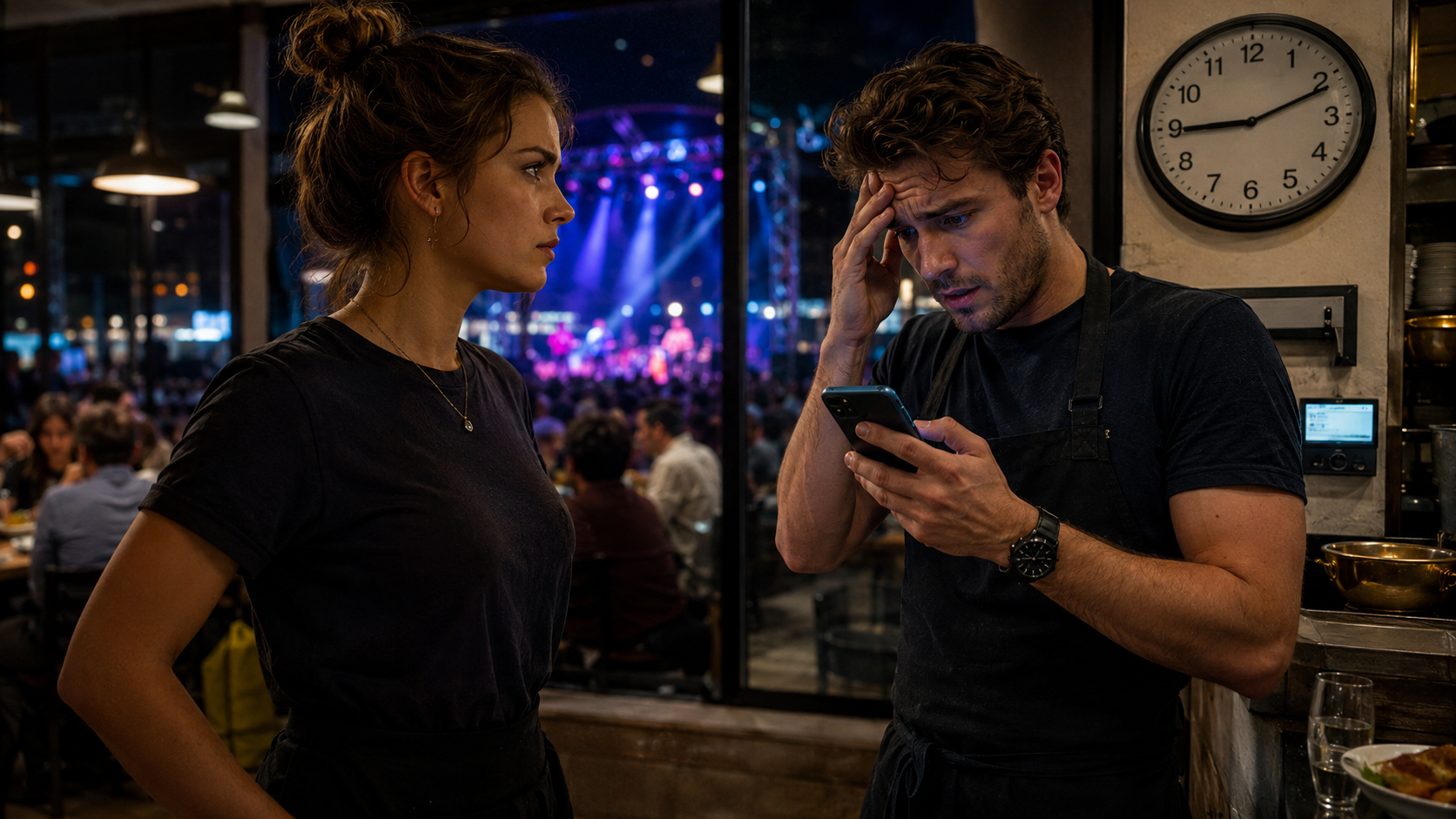 Tense moment in a bustling café